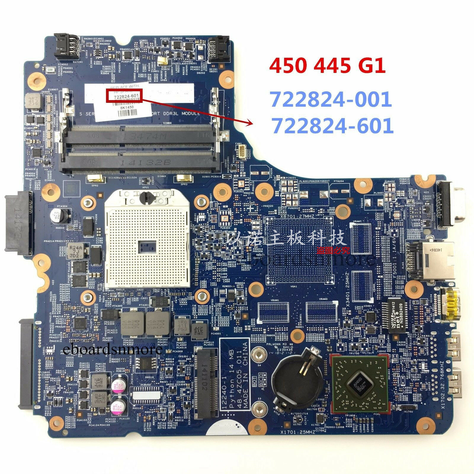 HP PROBOOK 455 445 G1 AMD motherboard 722824-001 722824-601,Grade A Brand: HP Input/Output Ports: Ethernet