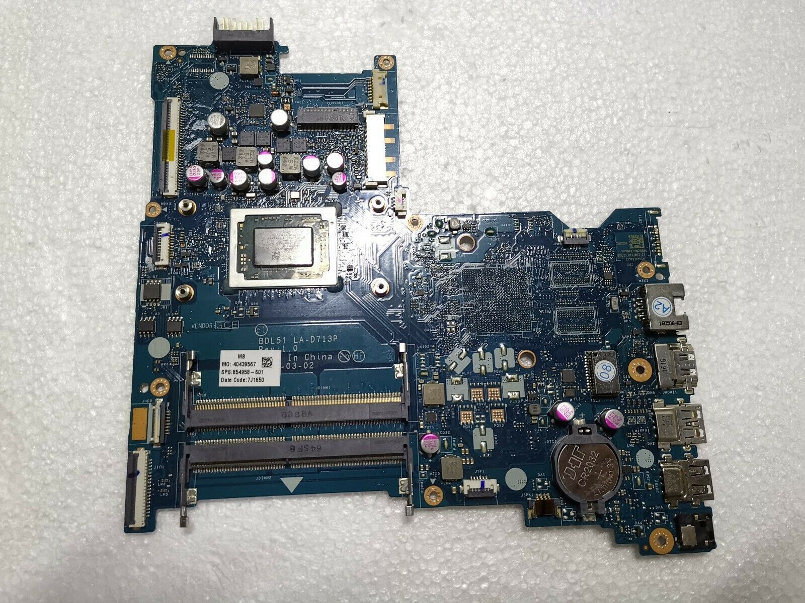 HP 854958-601 15-BA AMD A10-9600P 2.4GHz DDR4 Laptop Motherboard LA-D713P Compatible CPU Brand: AMD Brand: - Click Image to Close