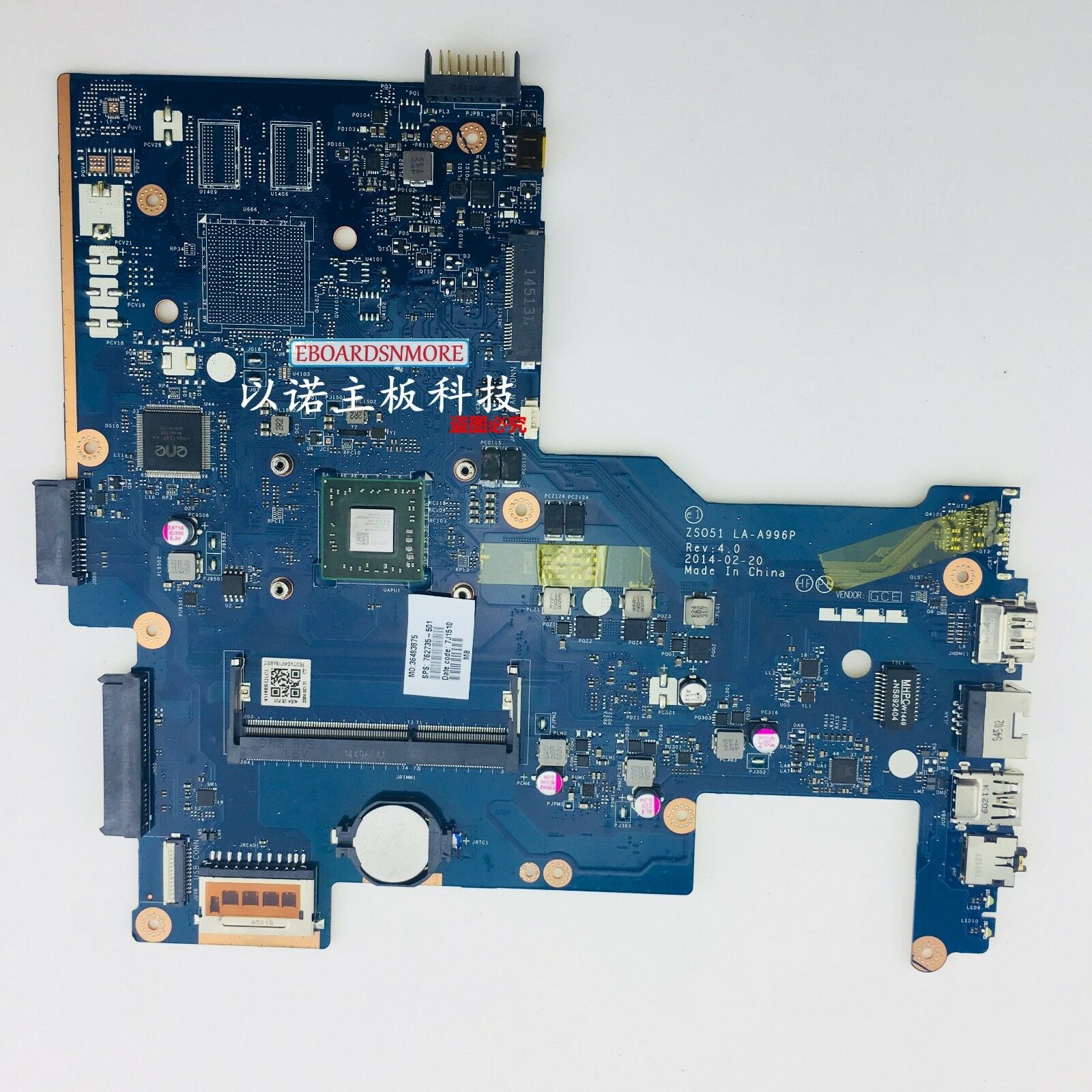 HP 15-G 762735-501 762735-001 Laptop Motherboard with A6-5200 CPU ZSO51 LA-A996P Compatible CPU Brand: AMD