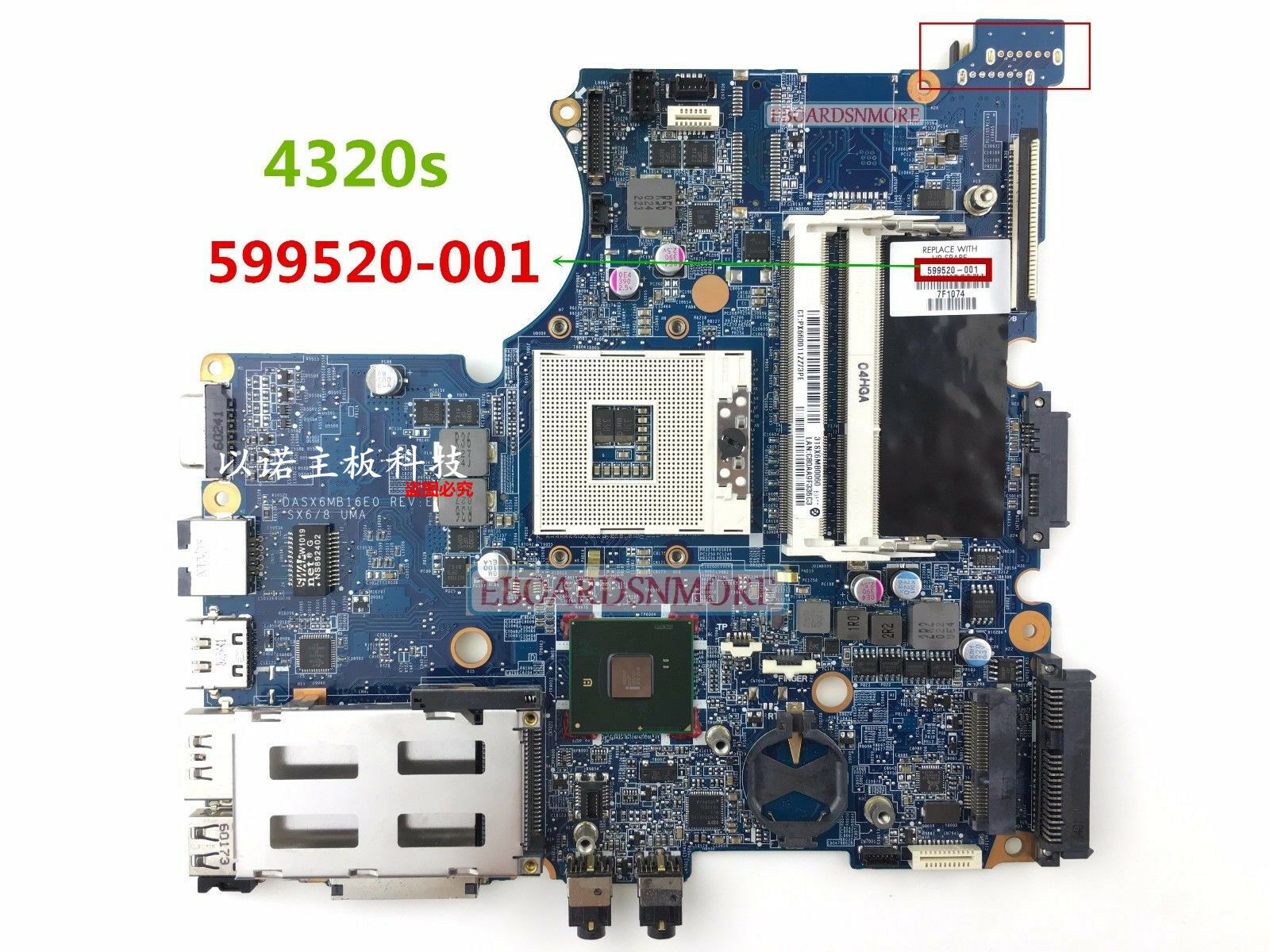599520-001 HM57 Motherboard for HP PROBOOK 4320 4320S laptop,DASX6MB16E0 DDR3"A" Compatible CPU Brand: Inte