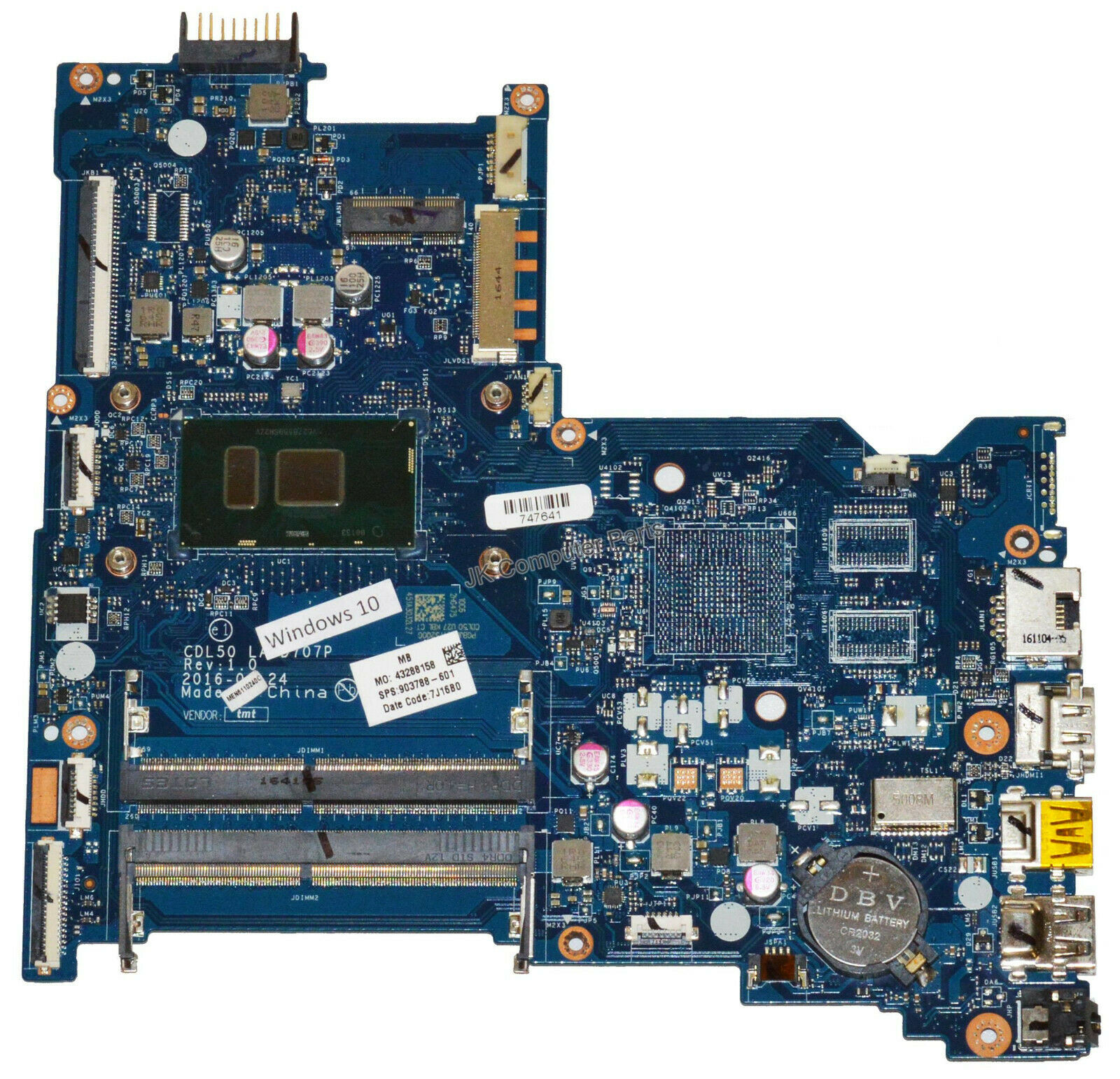 HP 15T-AY000 Laptop Motherboard w/ i7-7500U 2.70GHz CPU 903788-601 Socket Type: Integrated CPU Brand: HP M