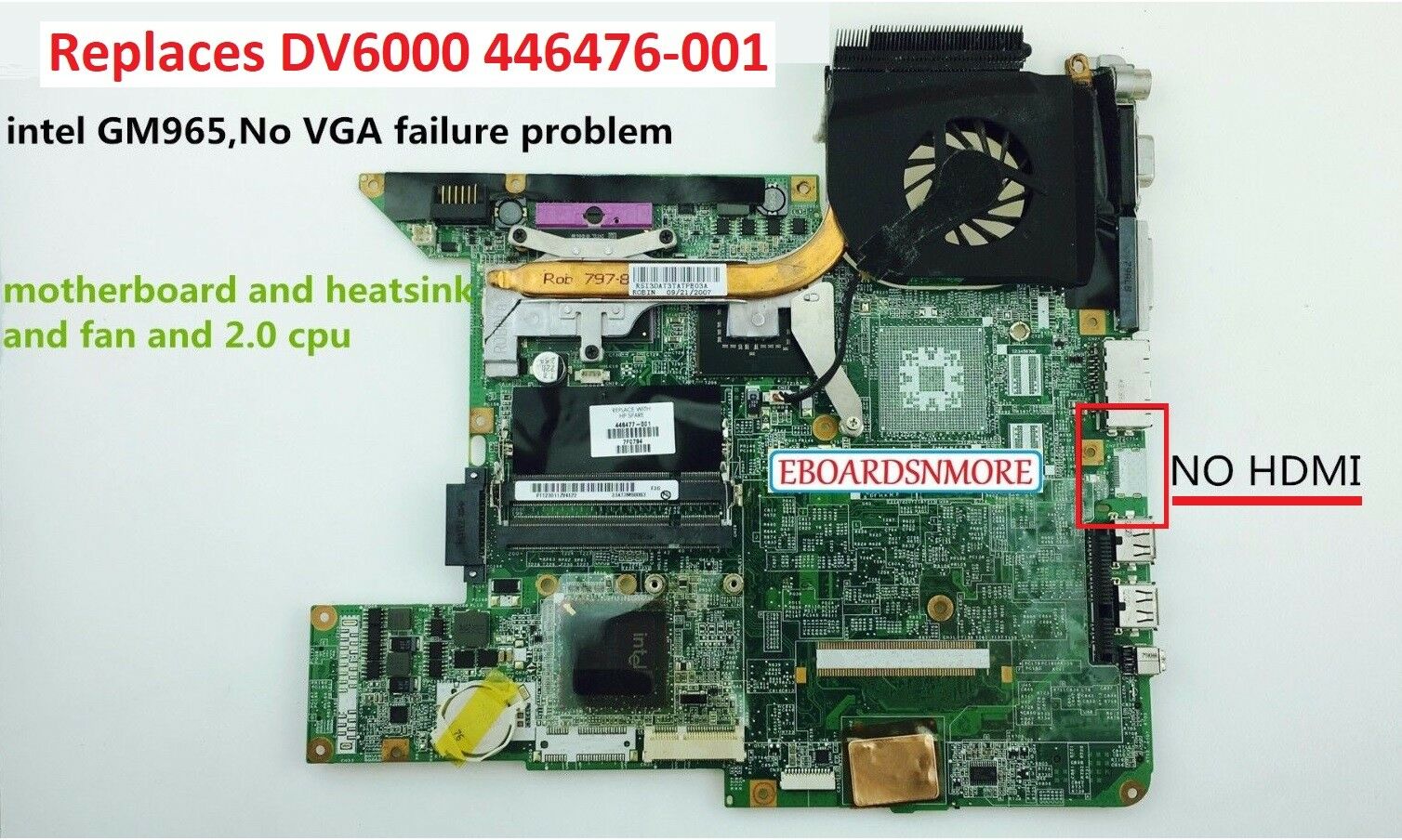 HP DV6000 intel GM965 motherboard 446477-001,replace 446476-001,No VGA problem Brand: HP MPN: Does Not App