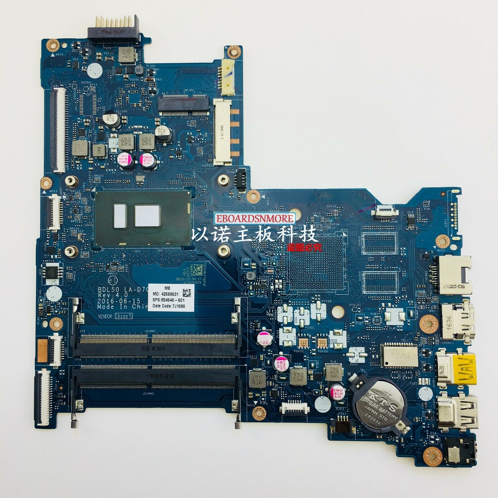 854946-601 I3-6100U Motherboard for HP 15-AY 15-AY028CA Touch Laptop LA-D704P A Compatible CPU Brand: Intel