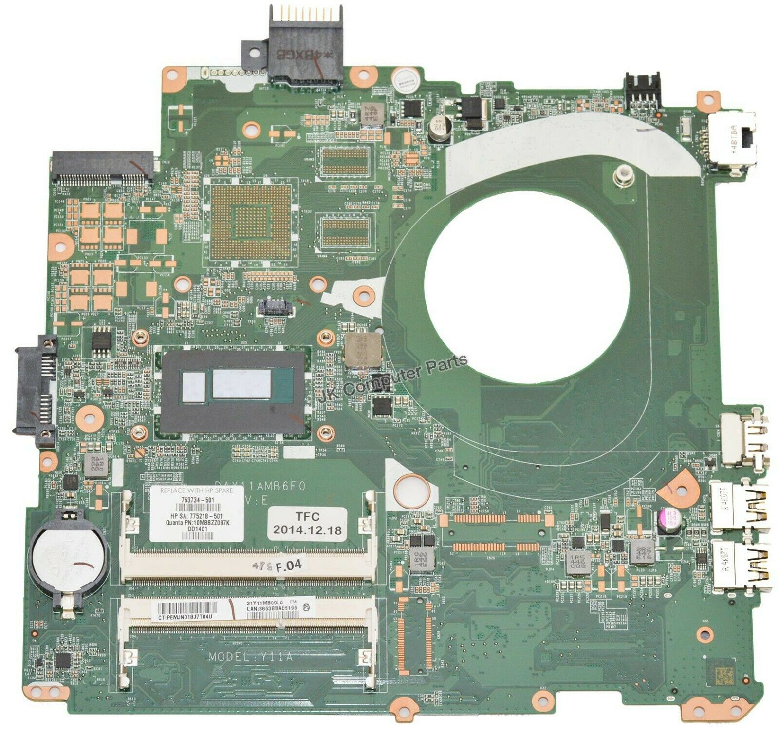 HP 14-V Laptop Motherboard w/ Intel i5-4210U 1.7Ghz CPU 763734-501 missing the original packaging or ... R