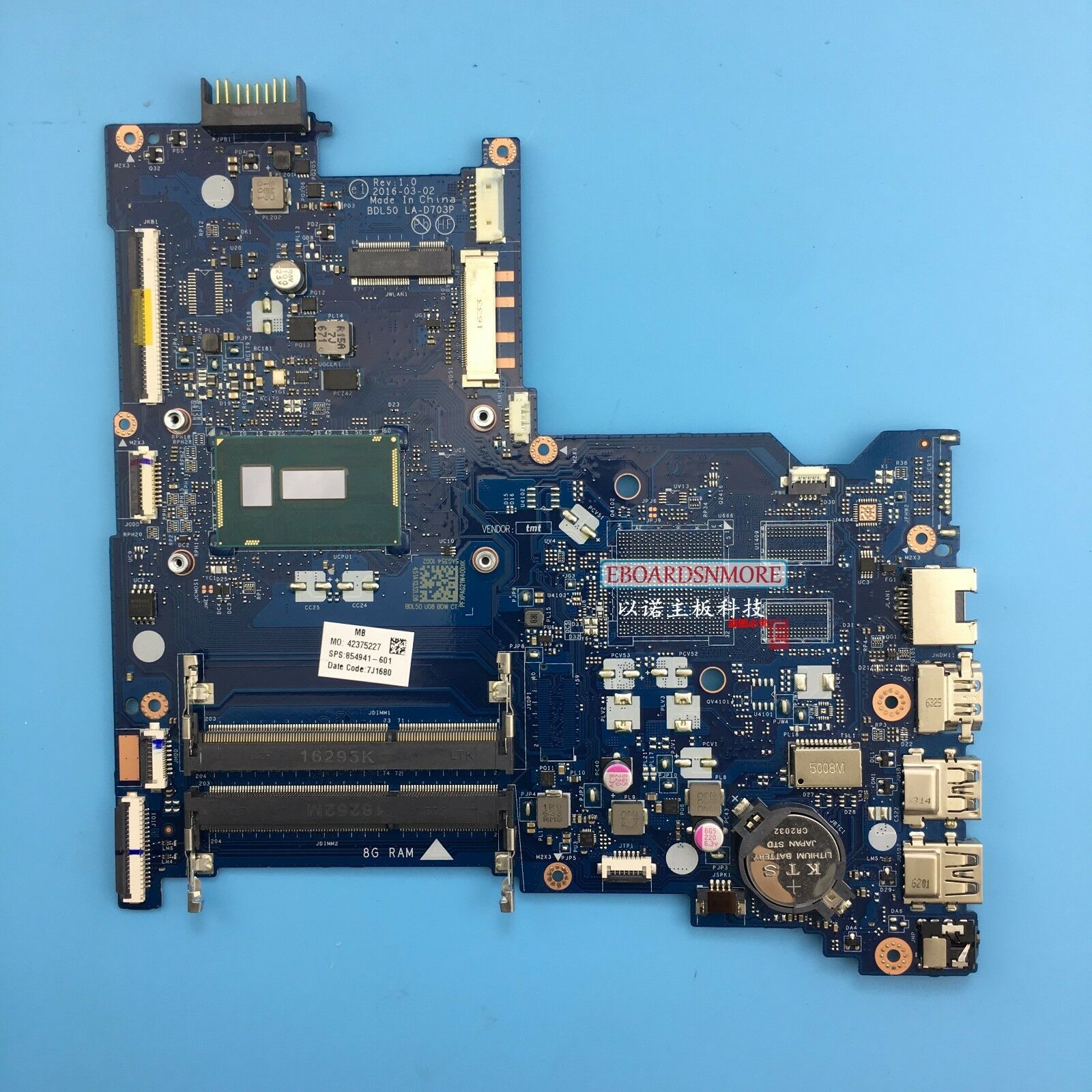 HP Laptop 15-AY 15-AC i3-5005U CPU 854941-601 Motherboard LA-D703P,Grade A Compatible CPU Brand: Intel Inpu