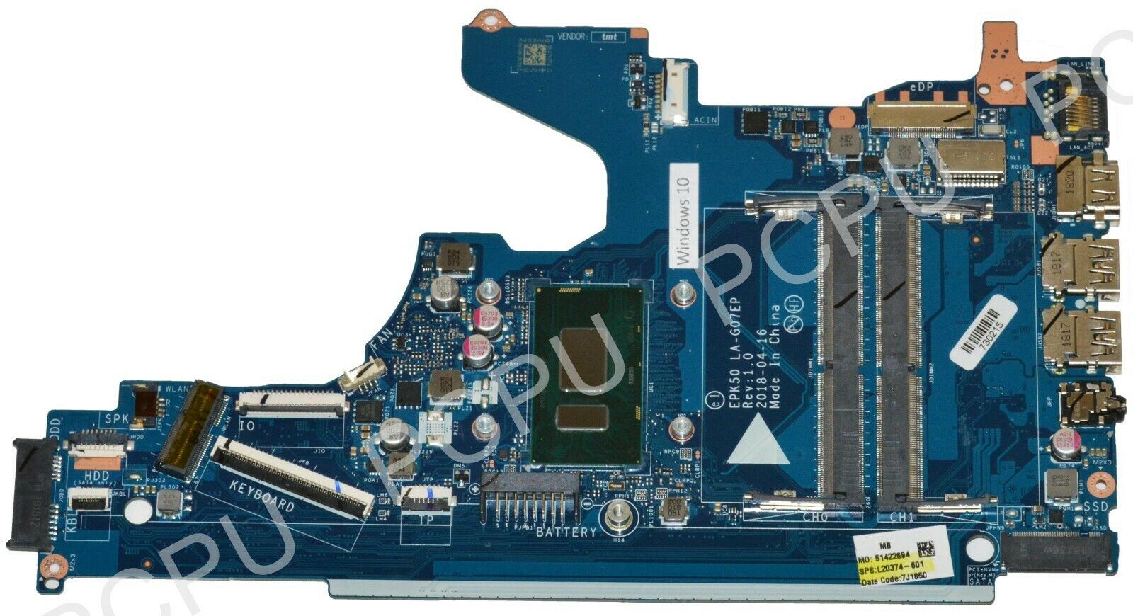 HP Laptop 15 UMA Motherboard w/ i3-8130U 2.2GHZ CPU L20374-601 CPU Speed: 2.2 GHz MPN: L20374-601 Integrat